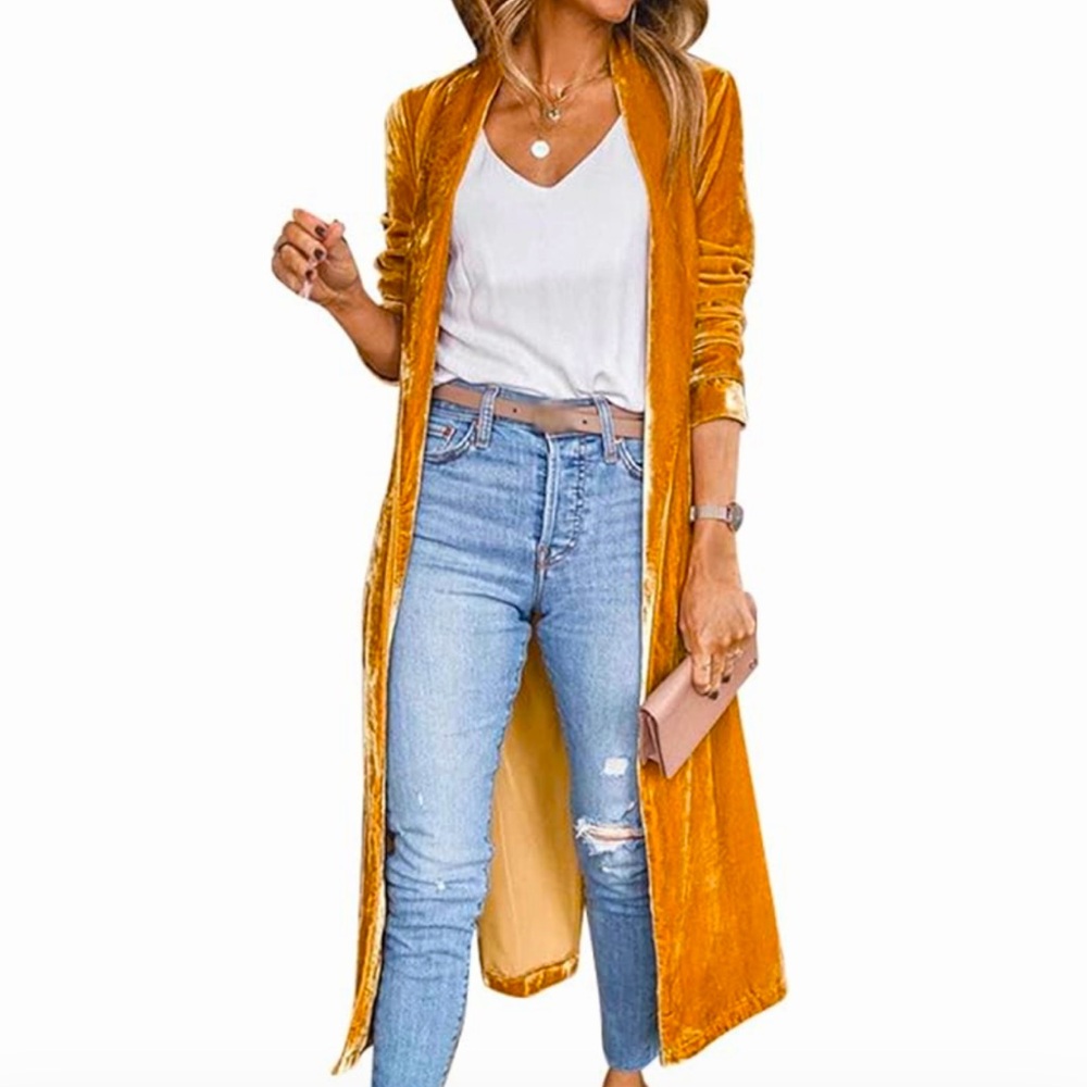 Long velvet cardigan jacket